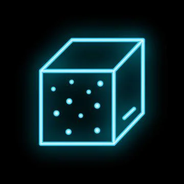 Glowing neon blue sugar cube icon on a black background Stock Illustration