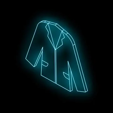 Glowing neon blue suit jacket on black background, futuristic fashion concept Stock Illustration