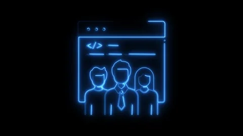 Glowing neon blue team icon on black background representing collaboration .. Stock Footage 314709043