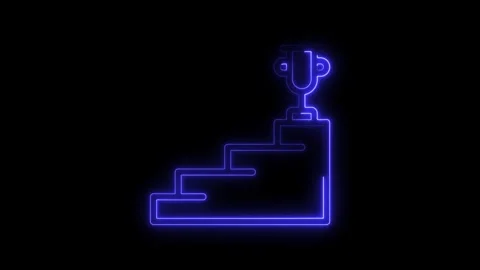 Glowing Neon Blue Trophy Icon on Podium Steps Abstract Background Futuristi.. Stock Footage 314701013