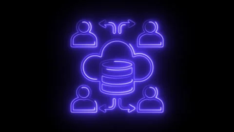 Glowing neon blue user network connection to cloud database icon animation .. Stock Footage 314711360