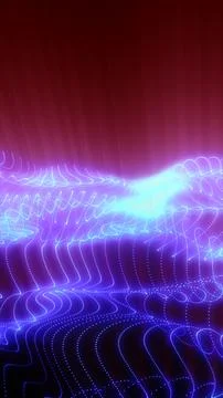 Glowing neon blue wave grid with dotted lines and bright horizon on a red-p.. イラスト素材