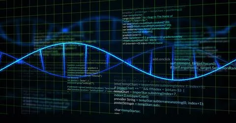Glowing neon-blue waveform sweeping across green grid on digital dashboard, Stock Illustration