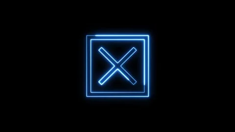 Glowing neon blue X mark inside square border motion graphic. Vidéo 337330918