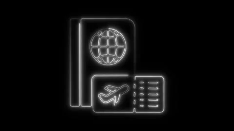 Glowing neon boarding pass icon isolated on black background. HD Video moti.. Stock Footage 304144645