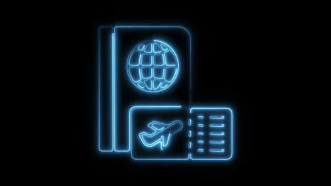 Glowing neon boarding pass icon isolated on black background. HD Video moti.. Stock Footage 304144693