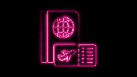 Glowing neon boarding pass icon isolated on black background. HD Video moti.. Stock Footage 304144712