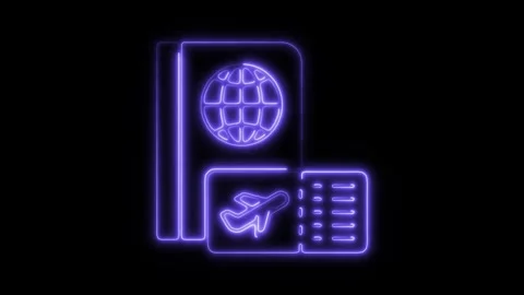 Glowing neon boarding pass icon isolated on black background. HD Video moti.. Stock Footage 304144718