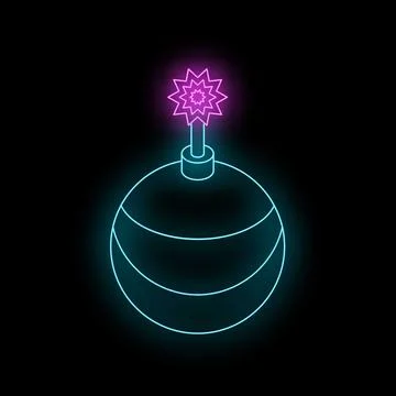 Glowing neon bomb about to explode on black background イラスト素材