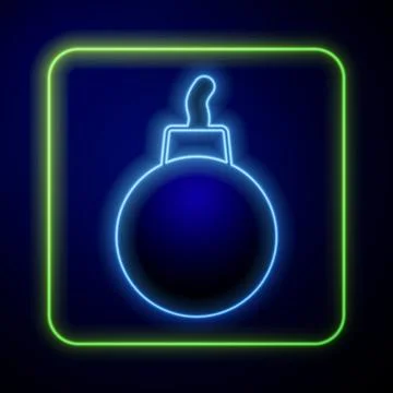 Glowing neon Bomb ready to explode icon isolated on blue background. Vector Illustrazione stock