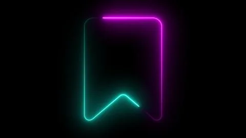 Glowing neon bookmark featuring vibrant purple and cyan light lines isolate.. Stock Illustration