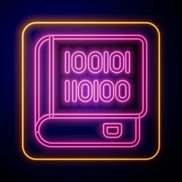 Glowing neon Books about programming icon isolated on black background Stock Illustration