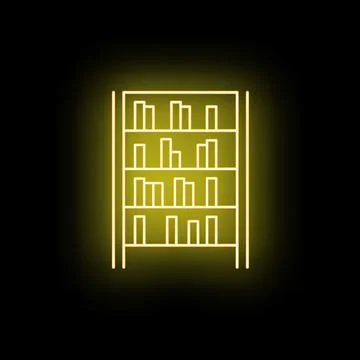 Glowing neon bookshelf icon representing education and knowledge Stock Illustration