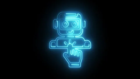 Glowing neon bot icon isolated on black background. HD Video motion graphic.. Stock Footage 304110855