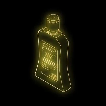 Glowing neon bottle on black background representing modern product display Illustrazione stock