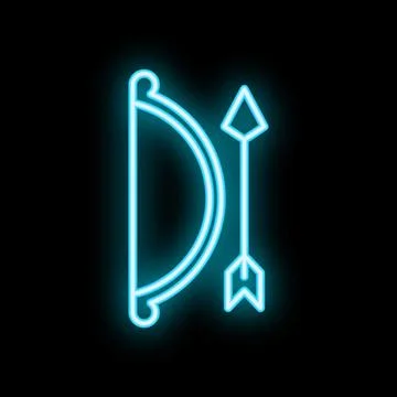 Glowing neon bow and arrow sign on black background Stock Illustration