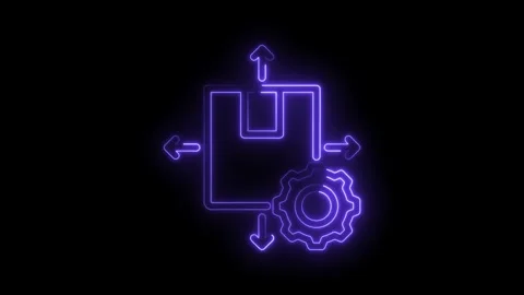 Glowing neon box with arrows and gear representing logistics automation and.. Stock Footage 346003003