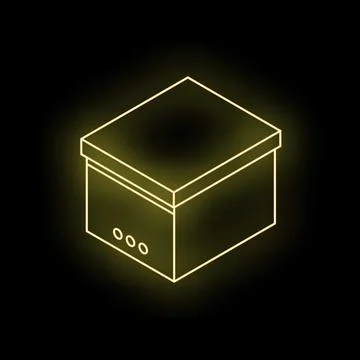 Glowing neon box on a dark background representing storage or shipping Stockillustratie