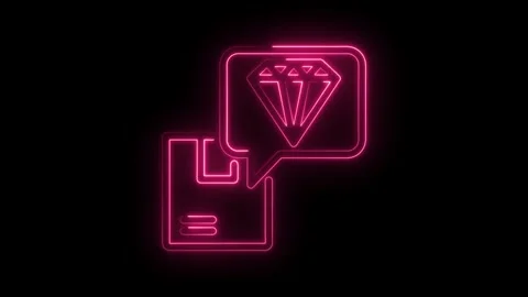 Glowing neon box with diamond chat bubble message notification on black bac.. Stock Footage 346002797