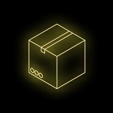 Glowing neon box representing secure shipping and delivery on black backgroun Illustration