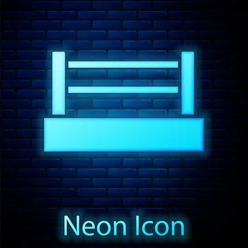 Glowing neon Boxing ring icon isolated on brick wall background. Vector Illustrazione stock