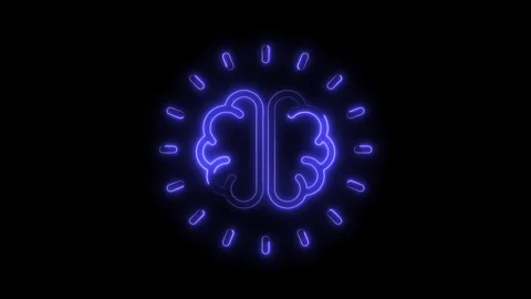 Glowing neon brain animation on black background concept for artificial int.. Stock Footage 309292309