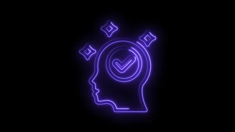 Glowing neon brain with checkmark animation suggests understanding,solution.. Stock Footage 345999989