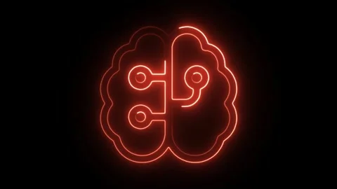 Glowing neon brain circuit icon isolated on black background. HD Video moti.. Stock Footage 304130876