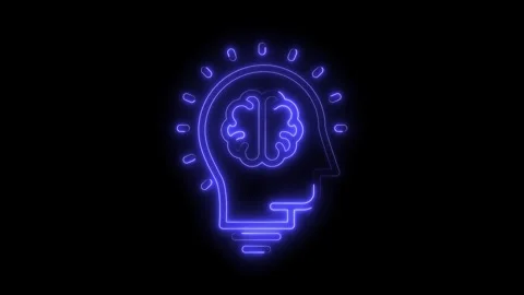 Glowing neon brain in human head bulb shape idea concept animation Stock Footage 309292163