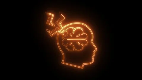 Glowing neon brain icon isolated on black background. HD Video motion graph.. Stock Footage 304545493