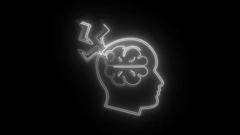 Glowing neon brain icon isolated on black background. HD Video motion graph.. Stock Footage 304545524