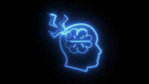 Glowing neon brain icon isolated on black background. HD Video motion graph.. Stock Footage 304545582