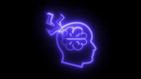 Glowing neon brain icon isolated on black background. HD Video motion graph.. Stock Footage 304545591