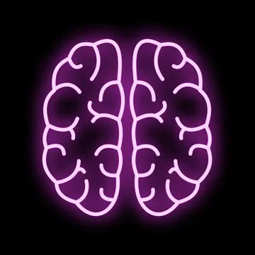 Glowing neon brain icon representing intelligence and creativity 스톡 일러스트