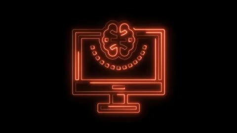 Glowing neon brain inside computer screen symbolizing artificial intelligence Stock Footage 322971940