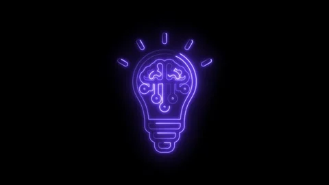 Glowing neon brain inside light bulb concept for innovation artificial Stock Footage 333970291