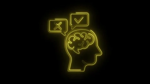 Glowing neon brain silhouette representing decision making process and righ.. Stock Footage 312319995