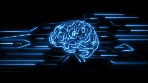 Glowing neon brain symbolizes advanced artificial intelligence tech. Creati.. Stock Footage 337370442