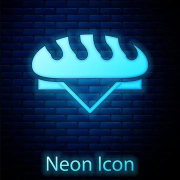 Glowing neon Bread loaf icon isolated on brick wall background. Vector 스톡 일러스트