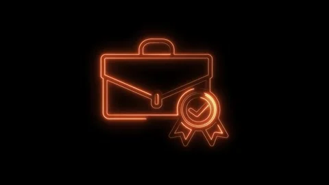 Glowing neon briefcase with checkmark badge animation isolated on black bac.. Stock Footage 316842301