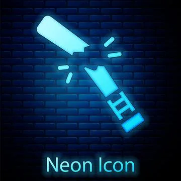 Glowing neon Broken baseball bat icon isolated on brick wall background. Vector Stock Illustration