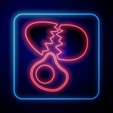 Glowing neon Broken egg icon isolated on black background. Happy Easter. Vector Illustrazione stock