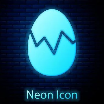 Glowing neon Broken egg icon isolated on brick wall background. Happy Easte.. Stock Illustration