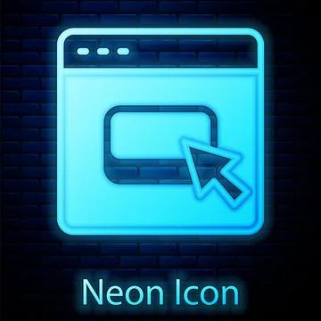 Glowing neon Browser files icon isolated on brick wall background. Vector Illustrazione stock