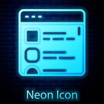 Glowing neon Browser files icon isolated on brick wall background. Vector Stockillustratie