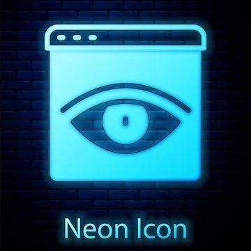 Glowing neon Browser incognito window icon isolated on brick wall background Stock Illustration
