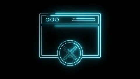 Glowing neon browser window error symbol animation on black background Stock Footage 308193047
