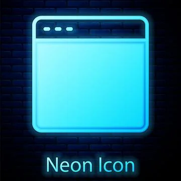 Glowing neon Browser window icon isolated on brick wall background. Vector 库存插图