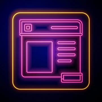 Glowing neon Browser window icon isolated on black background. Vector 库存插图