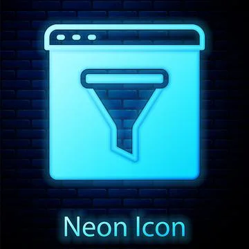 Glowing neon Browser window icon isolated on brick wall background. Vector 库存插图